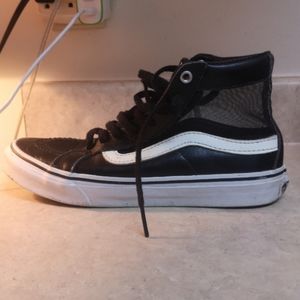 Vans black leather/mesh high tops